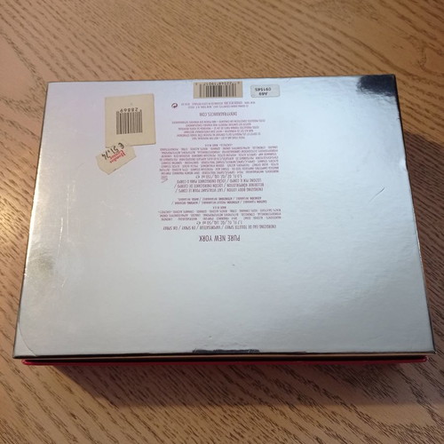 DKNY packaging box used, silver with fuchsia lid