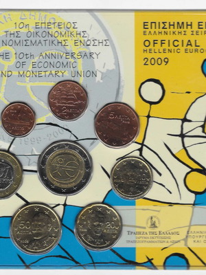 Greece euro coin set Bank of Greece 2009 new, 10th anniversary Monetary Union