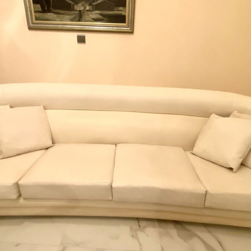 Vintage leather sofa white used, 270 cm length