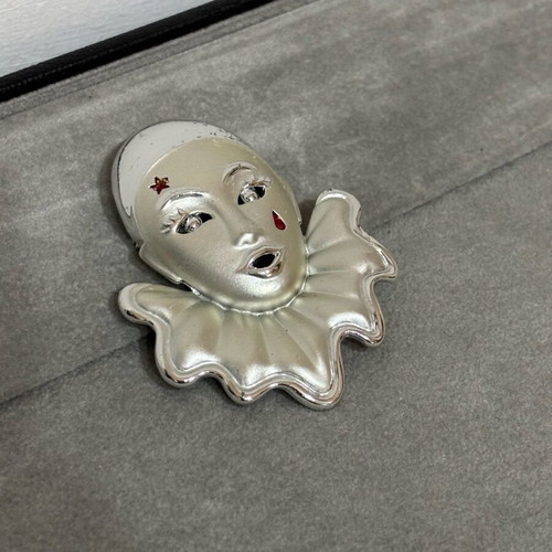 Pierrot Clown vintage pin used with red enamel and gold tone