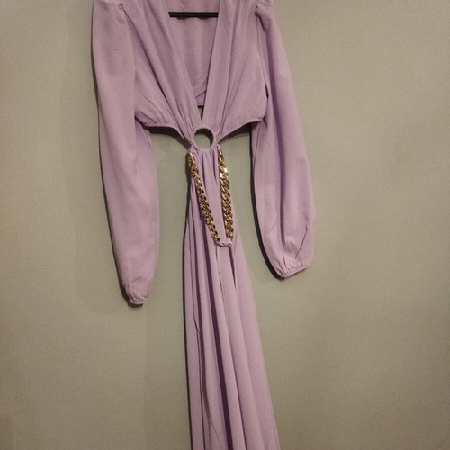 Maxi dress new, purple, summer with gold chain detail