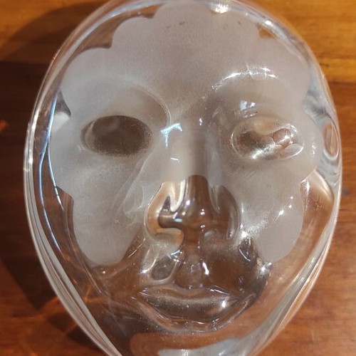 Crystal container with Venetian mask design, like new, Italian origin