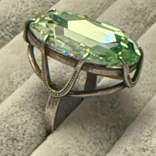 Silver ring with multicolor and green Swarovski stone new