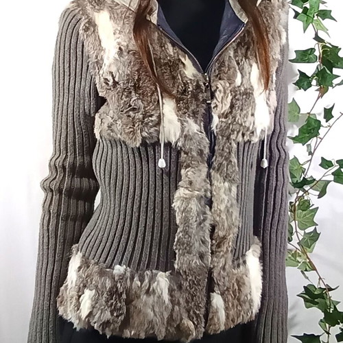 On Line women's cardigan with faux fur like new, grey and brown