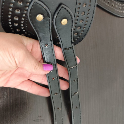 Women's black faux leather wide belt used, adjustable