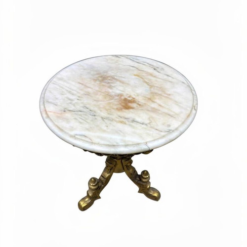 Vintage brass coffee table with marble top used