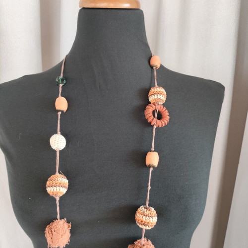 Handmade Boho Necklace ~100cm, earth tones