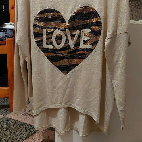 Women's blouse with long sleeves and sequin design like new, beige
