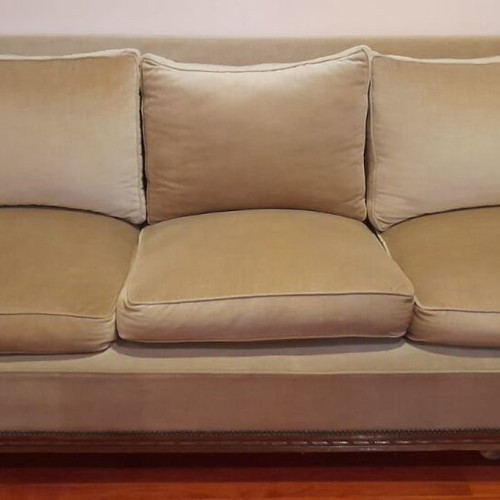 Velveteen three-seater sofa used with armchair set green