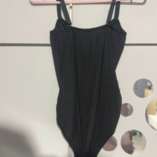 Bodysuit with lace used, black, size XS