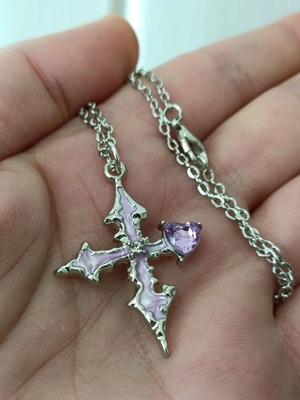 Alternative cross with chain, amethyst heart and enamel, new