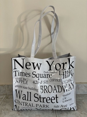 New York Tote Bag glossy ώμου, μαύρο και άσπρο, σαν καινούργιο
