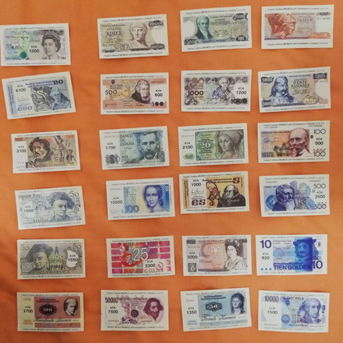 Biovol stickers used, pack of 24, banknotes and EEC flags
