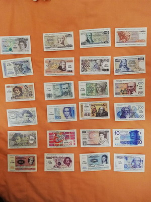 Biovol stickers used, pack of 24, banknotes and EEC flags