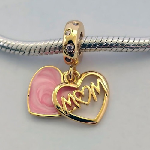 Charm Mom Heart Silver S925 with Pink Enamel and Zircon