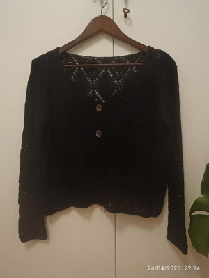 Black cardigan with unique openwork knit like new, one size