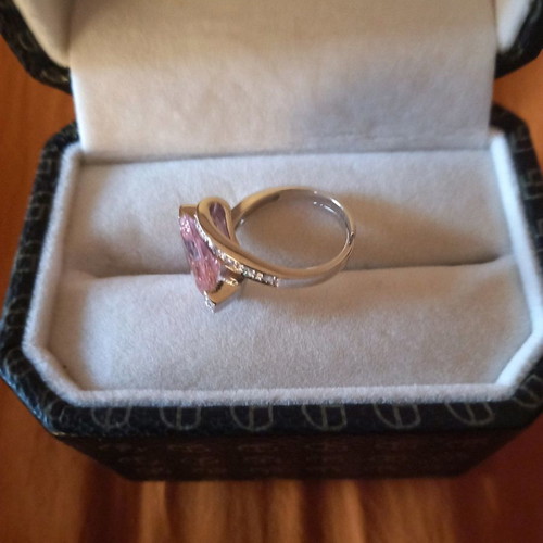 Galerie Tsangarakis sterling silver 925 platinum plated ring with pink zircon
