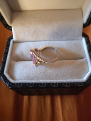 Galerie Tsangarakis sterling silver 925 platinum plated ring with pink zircon