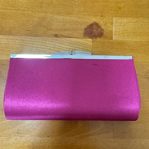 Pink satin evening clutch used 18x10cm with silver frame