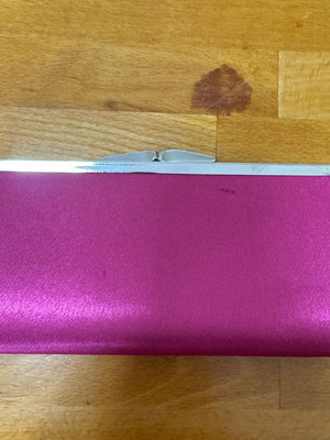 Pink satin evening clutch used 18x10cm with silver frame