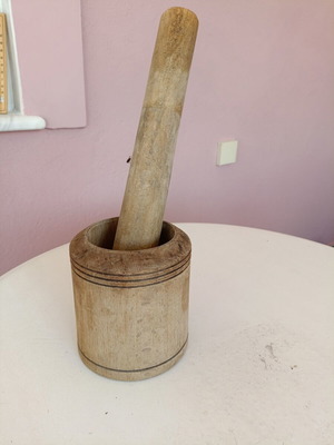 Traditional wooden mortar and pestle like new