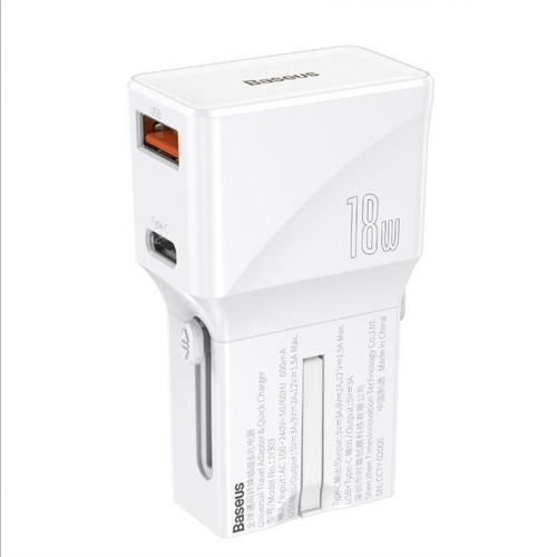 Φορτιστής ταξιδίου 18W με βύσματα US/EU/UK/AU/CN και διπλή θύρα Type-C και USB καινούργιο