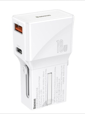 Φορτιστής ταξιδίου 18W με βύσματα US/EU/UK/AU/CN και διπλή θύρα Type-C και USB καινούργιο