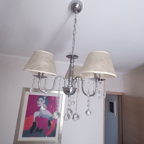 Three-light chandelier with crystals like new
