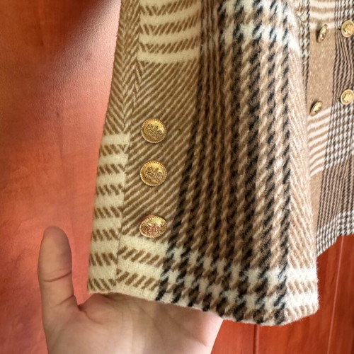 Attentif Paris plaid coat like new, size 36, beige and brown