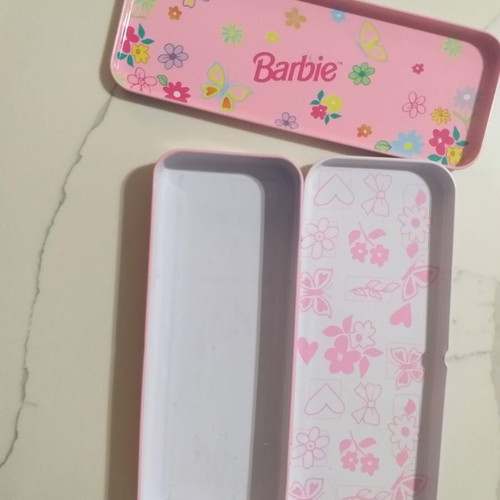 Barbie 1994 metal pencil case used vintage with notepad and pencil