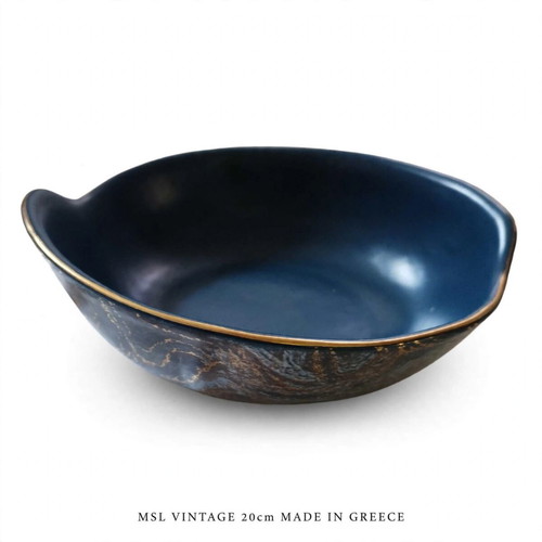 MSL Vintage 20cm Blue Marble Fondue Bowl with Gold, Made in Greece