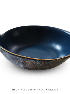 MSL Vintage 20cm Blue Marble Fondue Bowl with Gold, Made in Greece