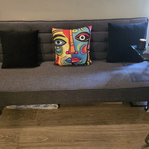 Three-seater sofa bed, dark grey, with gifts