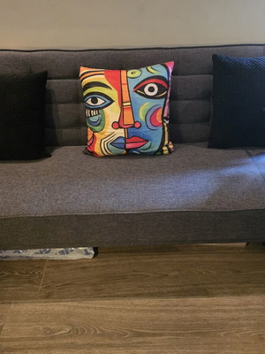 Three-seater sofa bed, dark grey, with gifts