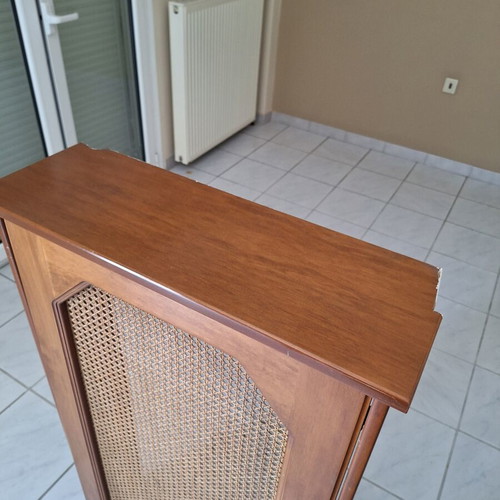 Wooden radiator frame like new with perforated cane center