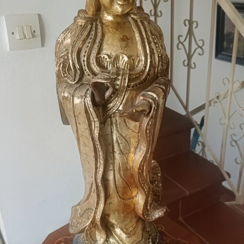 Guanyin Wooden Gilded Statue 80cm used, vintage