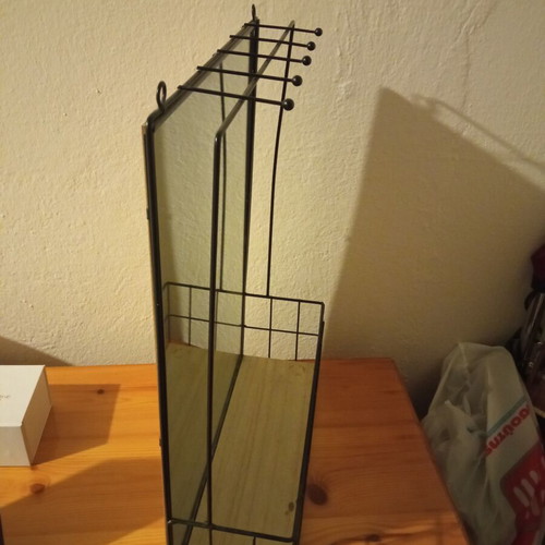 Mirror with shelf and hooks for accessories