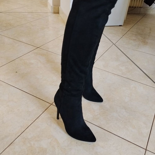 Suede tall boots used, size 37, black, 10 cm heel