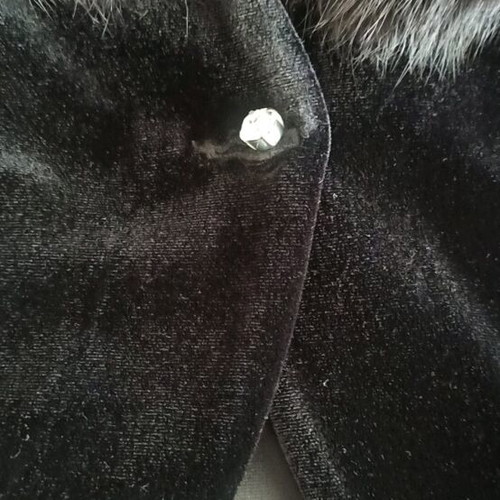 Velvet cardigan with detachable fur collar like new, black