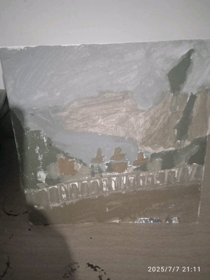 Small painting with view from Santa Pelagia made to order, Van Gogh colours