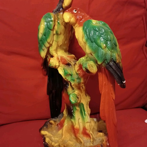 Decorative parrots used, vintage antique with vibrant colors