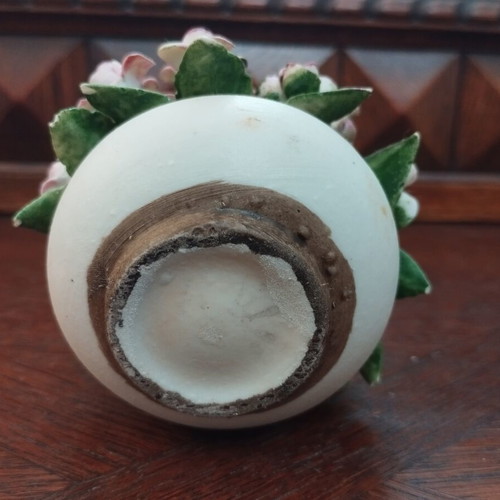 Vintage decorative basket with porcelain flowers Capodimonte style, like new