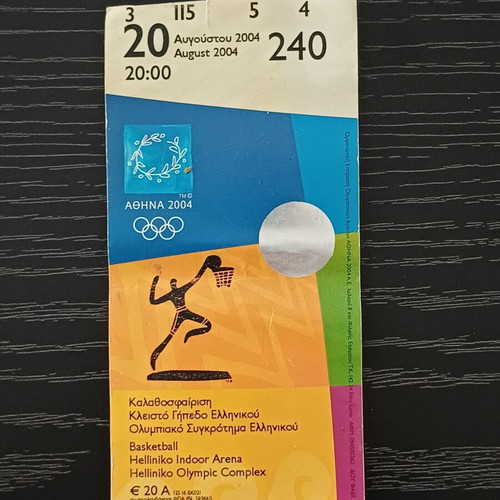 Athens 2004 Olympic Games Basketball Ticket, August 20