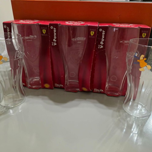Set of 5 large collectible Ferrari and Athens 2004 glasses