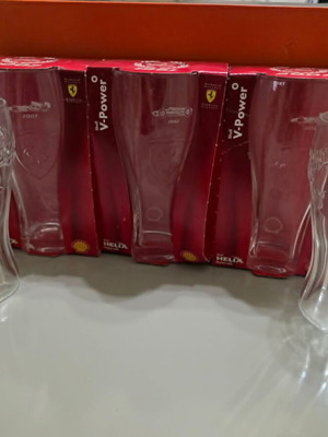 Set of 5 large collectible Ferrari and Athens 2004 glasses