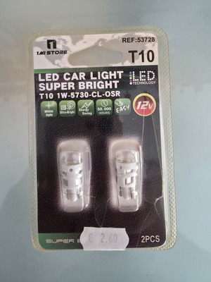 Led T10 Super Bright Car Light Set 2 Pieces 12V White Light New