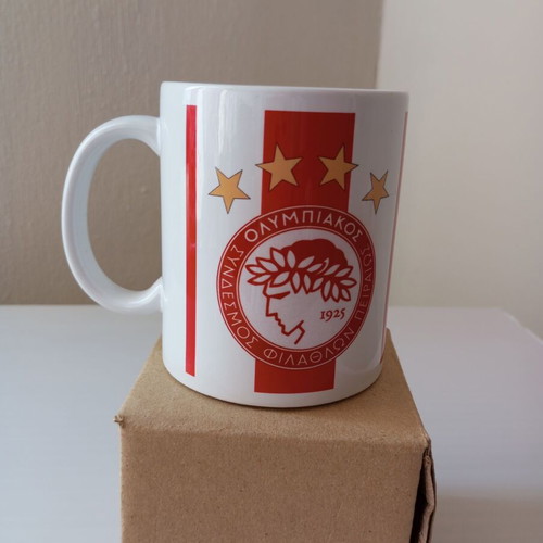 Olympiacos Team Mug with 4 Stars new, ceramic, red and white