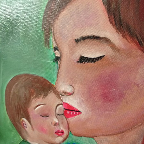 Authentic Handmade Painting "Motherhood" new 40x50 cm