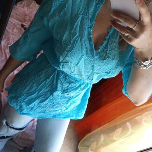 Sequin blouse new, turquoise, size L