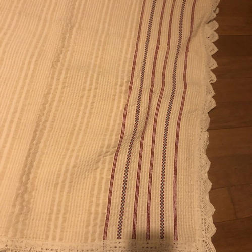 Handwoven Hrami Table Linen with Handmade Lace, Used, 160x180 cm